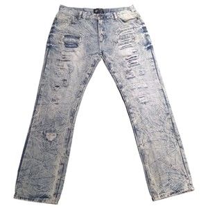 Road Narrows Men's Jeans Ripped Distressed Light Blue Straight Leg Size 40